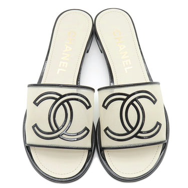シャネル CHANEL ココマーク メッシュ G37156 ベージュ×ブラック レザー メッシュ ＃36 サンダル ミュール