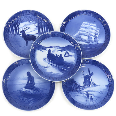 ロイヤルコペンハーゲン ROYAL COPENHAGEN イヤープレート 1960年代 10枚セット ブルー×ホワイト 陶磁器 食器 ヴィンテージ 北欧 飾り皿 絵皿 1960~1969