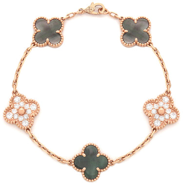 ヴァンクリーフアーペル Van Cleef & Arpels ヴィンテージアルハンブラ ブレスレット VCARP2R100 グレーXピンクゴールド K18PG ダイヤモンド グレーマザーオブパール ブレスレット 750PG 5モチーフ 24石