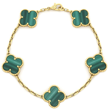ヴァンクリーフアーペル Van Cleef & Arpels ヴィンテージ アルハンブラ ブレスレット VCARL80900 グリーンXイエローゴールド K18YG マラカイト ブレスレット 緑 750YG 5モチーフ