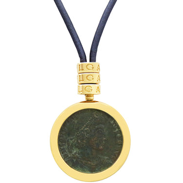 ブルガリ BVLGARI モネーテ アンティークコイン ブラックXイエローゴールドXネイビー K18YG アンティークコイン ネックレス 750 AD337-361 コンスタンティヌス2世