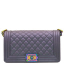 シャネル CHANEL ボーイシャネル チェーンショルダー パープル グレインドカーフスキン ショルダーバッグ 紫 レインボー金具