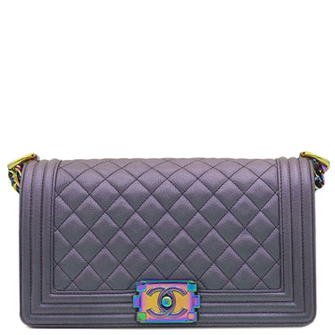 シャネル CHANEL ボーイシャネル チェーンショルダー パープル グレインドカーフスキン ショルダーバッグ 紫 レインボー金具