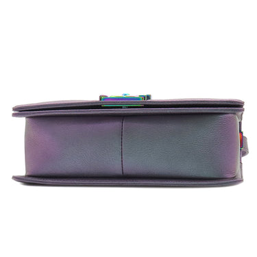 シャネル CHANEL ボーイシャネル チェーンショルダー パープル グレインドカーフスキン ショルダーバッグ 紫 レインボー金具