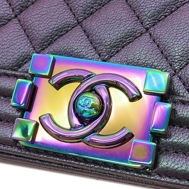 シャネル CHANEL ボーイシャネル チェーンショルダー パープル グレインドカーフスキン ショルダーバッグ 紫 レインボー金具