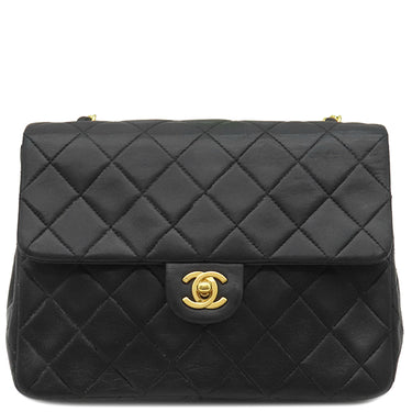 シャネル CHANEL スクエア マトラッセ チェーンショルダー ブラック ラムスキン ショルダーバッグ ゴールド金具 黒 斜め掛け