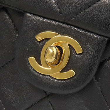 シャネル CHANEL スクエア マトラッセ チェーンショルダー ブラック ラムスキン ショルダーバッグ ゴールド金具 黒 斜め掛け