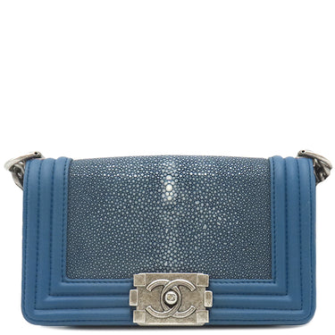 シャネル CHANEL ボーイシャネル チェーンショルダー ブルー レザー ガルーシャ ショルダーバッグ ヴィンテージ金具 青 ココマーク リカラー有