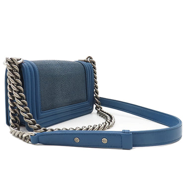 シャネル CHANEL ボーイシャネル チェーンショルダー ブルー レザー ガルーシャ ショルダーバッグ ヴィンテージ金具 青 ココマーク リカラー有