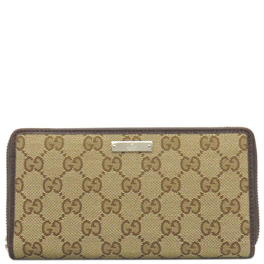 グッチ GUCCI GG ジップアラウンドウォレット 307980 ベージュ×ダークブラウン GGキャンバス レザー 長財布 シルバー金具 ガンメタル金具 茶 メタルバー