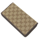 グッチ GUCCI GG ジップアラウンドウォレット 307980 ベージュ×ダークブラウン GGキャンバス レザー 長財布 シルバー金具 ガンメタル金具 茶 メタルバー