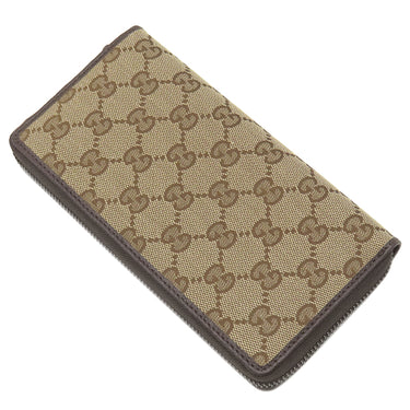 グッチ GUCCI GG ジップアラウンドウォレット 307980 ベージュ×ダークブラウン GGキャンバス レザー 長財布 シルバー金具 ガンメタル金具 茶 メタルバー