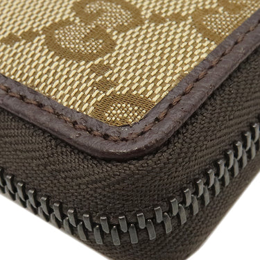 グッチ GUCCI GG ジップアラウンドウォレット 307980 ベージュ×ダークブラウン GGキャンバス レザー 長財布 シルバー金具 ガンメタル金具 茶 メタルバー