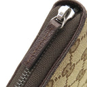 グッチ GUCCI GG ジップアラウンドウォレット 307980 ベージュ×ダークブラウン GGキャンバス レザー 長財布 シルバー金具 ガンメタル金具 茶 メタルバー