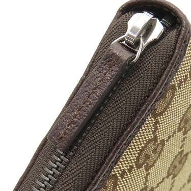 グッチ GUCCI GG ジップアラウンドウォレット 307980 ベージュ×ダークブラウン GGキャンバス レザー 長財布 シルバー金具 ガンメタル金具 茶 メタルバー