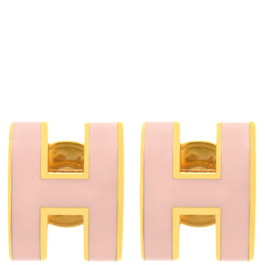 エルメス HERMES ポップアッシュ Hピアス ミニ ローズドラジェXゴールド GP エナメル ピアス ゴールド金具 H型