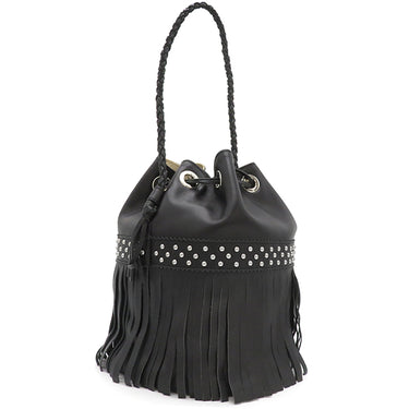 ジェイアンドエム デヴィッドソン J&M DAVIDSON カーニバル ラージ ブラック レザー ショルダーバッグ シルバー金具 黒 肩掛け 巾着 フリンジ