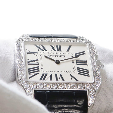 カルティエ Cartier サントス デュモン LM WH100651 手巻き メンズ K18WG無垢 純正ダイヤ スクエア アイボリー ローマン