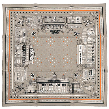 エルメス HERMES カレ55 CARRE グリサンドル×オレンジ×ブラック シルク スカーフ 新品 未使用【HERMES-PARIS STATION/パリステーション】