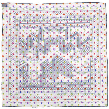 エルメス HERMES カレ70 CARRE オレンジ×ブラック×マルチカラー シルク アセテート スカーフ 【SANGLES EN ZIGZAG BANDANA/ジグザグのサングル】