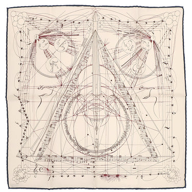 エルメス HERMES カレ45 CARRE ガヴロッシュ ホワイト×ネイビー×マルチカラー シルク スカーフ 【LA MUSIQUE DES SPHERES/球体が奏でる音楽】