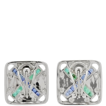 ノンブランド NON BRAND サファイア エメラルド ダイヤピアス ホワイトゴールド K18WG サファイア エメラルド ダイヤモンド ピアス 750 マルチストーン スクエア 四角 クロス ブルー グリーン