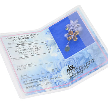ノンブランド NON BRAND サファイア パール シトリン ダイヤ フラワーモチーフ ペンダント イエロー×パールホワイト×ホワイトゴールド K18WG サファイア パール シトリン ダイヤモンド ネックレス 黄 18K 750 WG ブリオレットカット