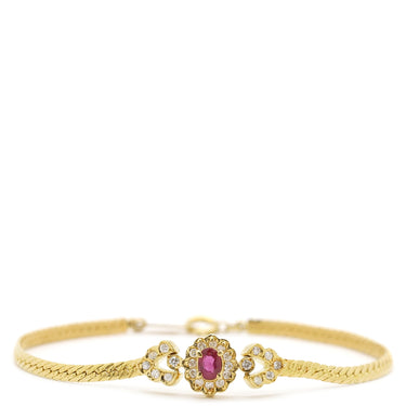 ノンブランド NON BRAND イエローゴールド K18YG ルビー ダイヤモンド ブレスレット Au750 18K ルビー 赤 ダイヤ パヴェ オーバル フラワーモチーフ 花形 フラットチェーン