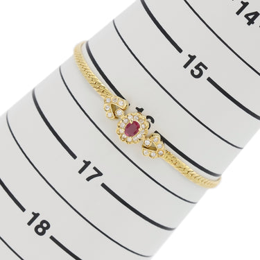 ノンブランド NON BRAND イエローゴールド K18YG ルビー ダイヤモンド ブレスレット Au750 18K ルビー 赤 ダイヤ パヴェ オーバル フラワーモチーフ 花形 フラットチェーン