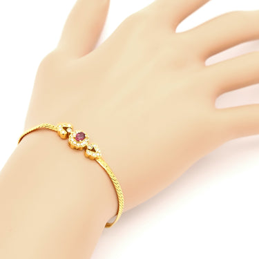 ノンブランド NON BRAND イエローゴールド K18YG ルビー ダイヤモンド ブレスレット Au750 18K ルビー 赤 ダイヤ パヴェ オーバル フラワーモチーフ 花形 フラットチェーン