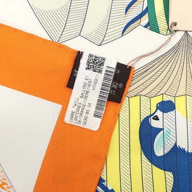 エルメス HERMES カレ90 CARRE オレンジ×クレーム×ヴェール シルク スカーフ 【LANTERNES BALLONS ET/】