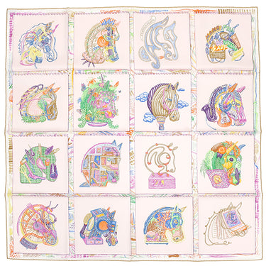 エルメス HERMES カレ90 CARRE ローズナクレ×ヴェール×マルチカラー シルク スカーフ 【CHEVALOSCOPE/シュヴァロスコープ】