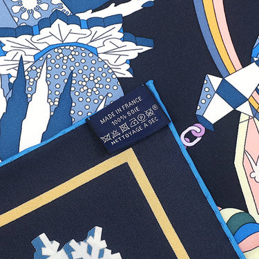 エルメス HERMES カレ90 CARRE ブルーノワール×シエル×ローズ シルク スカーフ 【LE SACRE DES SAISONS/四季の祭典】