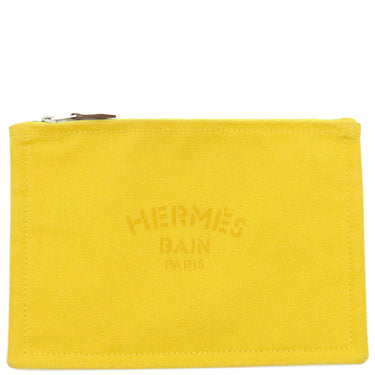 エルメス HERMES ヨッティングPM イエロー コットン ポーチ シルバー金具 黄色