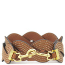 ロエベ LOEWE ウェーブ ステッチ ショルダーストラップ ブラウン レザー ショルダーストラップ ゴールド金具 茶 約93cm