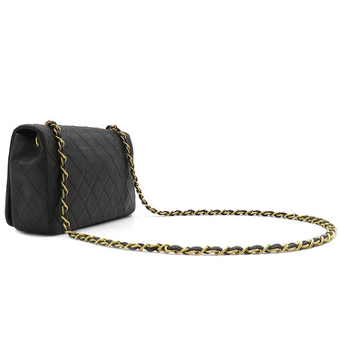 シャネル CHANEL マトラッセ フルフラップ ブラック ラムスキン ショルダーバッグ ゴールド金具 黒 チェーンショルダ― ココマーク