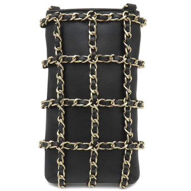 シャネル CHANEL テック ミー アウト AP1161 ブラック ラムスキン ショルダーバッグ シャンパンゴールド金具 黒 チェーンショルダー フォンケース