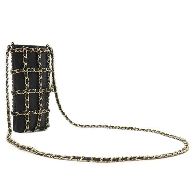 シャネル CHANEL テック ミー アウト AP1161 ブラック ラムスキン ショルダーバッグ シャンパンゴールド金具 黒 チェーンショルダー フォンケース
