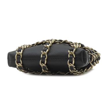 シャネル CHANEL テック ミー アウト AP1161 ブラック ラムスキン ショルダーバッグ シャンパンゴールド金具 黒 チェーンショルダー フォンケース