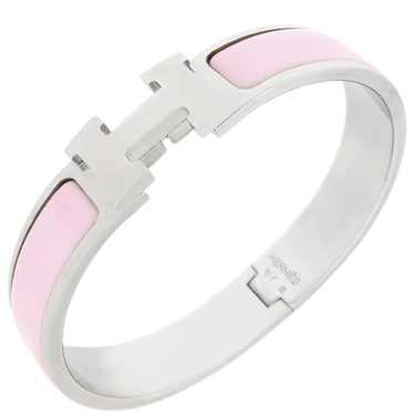 エルメス HERMES クリックH PM ピンク×シルバー メタル エナメル ブレスレット シルバー金具 Hブレス