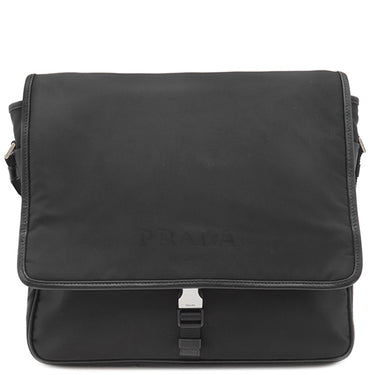 プラダ PRADA ナイロン メッセンジャーバッグ ブラック ナイロン レザー ショルダーバッグ シルバー金具 黒 三角ロゴ