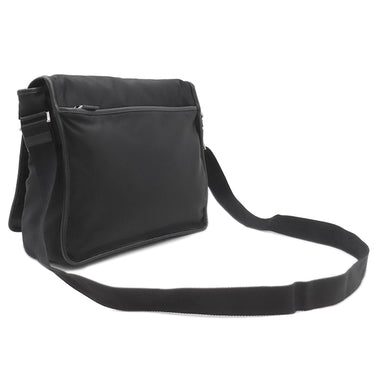プラダ PRADA ナイロン メッセンジャーバッグ ブラック ナイロン レザー ショルダーバッグ シルバー金具 黒 三角ロゴ
