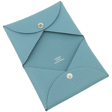 エルメス HERMES カルヴィ ニューブルージーン シェーブル カードケース シルバー金具 新品 未使用 青
