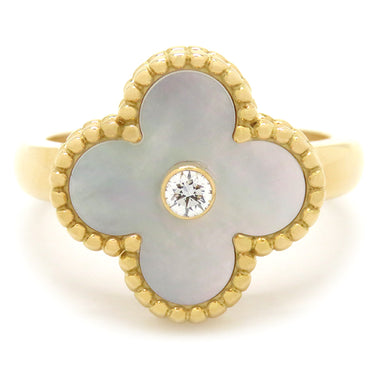 ヴァンクリーフアーペル Van Cleef & Arpels ヴィンテージ アルハンブラ VCARA41100 パールホワイトXイエローゴールド K18YG ダイヤモンド マザーオブパール #53(JP13) リング 指輪 白 シェル 12.5号