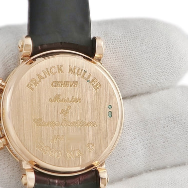腕時計 フランクミュラー FRANCK MULLER ラウンド クロノグラフ 2860NAD 手巻き レディース K18PG無垢 純正ダイヤ パヴェ シェル ビザン数字