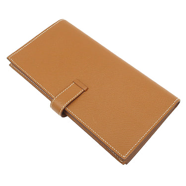 エルメス HERMES ベアンスフレ ゴールド ヴォーエプソン 長財布 シルバー金具 茶 二つ折り財布