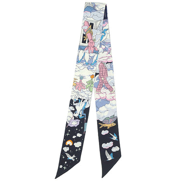 エルメス HERMES ツイリー ブルーノワール×モーヴ×マルチカラー シルク スカーフ 【SUR MON NUAGE/私の雲】