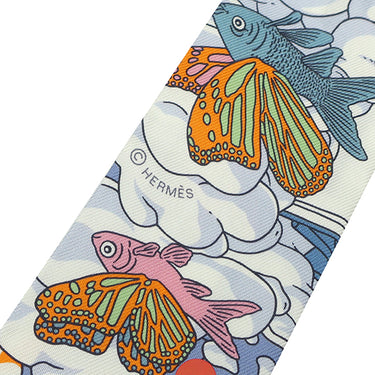 エルメス HERMES ツイリー ブルーノワール×モーヴ×マルチカラー シルク スカーフ 【SUR MON NUAGE/私の雲】