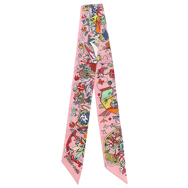 エルメス HERMES ツイリー ローズマラバー×ホワイト×ジョーヌ シルク スカーフ 新品 未使用【LA FOLLE PARADE/ラ フォル パラード】