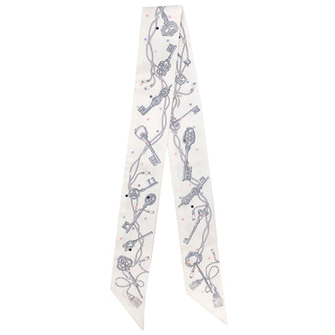エルメス HERMES ツイリー ホワイト×グリアシエ×マルチカラー シルク スカーフ 新品 未使用【LES CLES A POIS/レ クレ ア ポア】